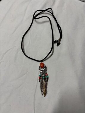 Boho Tassel Pendant Necklace Turquoise Orange Statement
